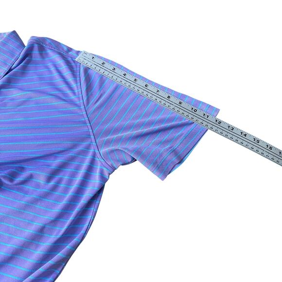 Johnnie-O Polo Shirt Men’s Medium Purple Blue Striped Stretch Performance Golf - Picture 10 of 11